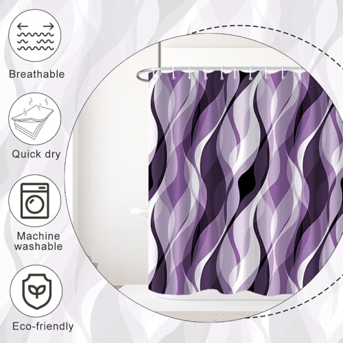 Ruelvth Purple Striped Shower Curtain with Hooks for Bathroom 60x72 Inch by Ruelvth - Used condition - Image 5