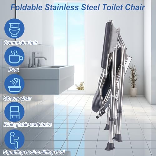 Klappbarer Toilettenstuhl mit Armlehnen und Rückenlehne,3 in 1 Toilettenstuhl für Senioren,Höhenverstellbarer WC Stuhl mit Töpfchen Tragbare Toilette für Senioren und Pflege