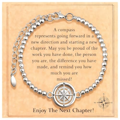 Geguosen Retirement Compass Bracelet 2026, Retirement Gifts for Women Men, Coworker Leaving Goodbye Gift, Farewell Gift for Coworkers, Friends, Mom, Grandpa