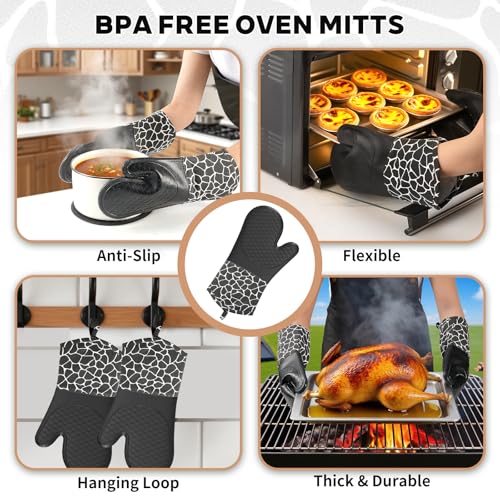 BAIWANT Silicone Oven Mitts, Double Oven Gloves Heat Resistant, Non-Slip BBQ Gloves Waterproof Kitchen Gloves 1 Pair and 2 Pot Holders for Kitchen Cooking Baking BBQ (Black) - Cosy Home Interiors BAIWANT Silicone Oven Mitts, Double Oven Gloves Heat Resistant, Non-Slip BBQ Gloves Waterproof Kitchen Gloves 1 Pair and 2 Pot Holders for Kitchen Cooking Baking BBQ (Black) - Image 4