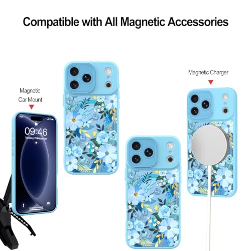 Fiyart Magnetic for iPhone 18 Pro Case Floral Flowers Pattern Blue by Fiyart - Used condition - Image 4