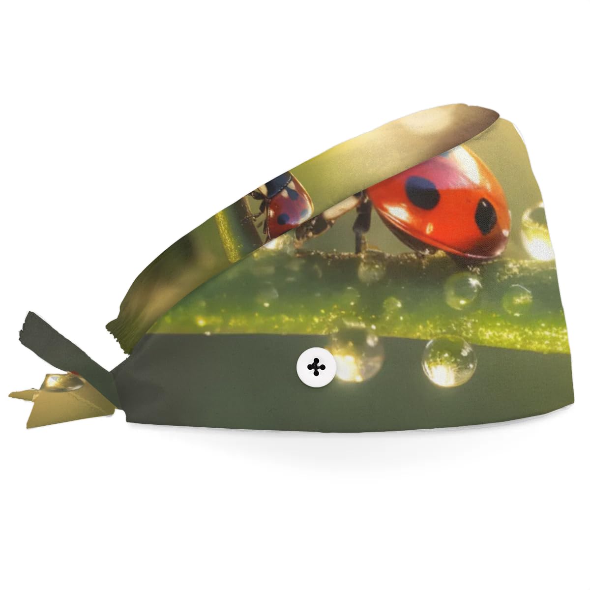 Mularoka Leaves Watercolor Ladybird Raindrops Working Caps with Button Sweatband Comfortable Adjustable Bouffant Hats Work Hat for Women Men