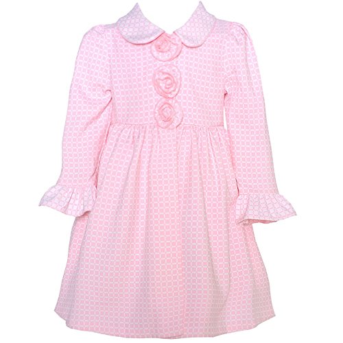 Bonnie Baby Baby Girls Bell Sleeve Rosette Jacquard Dress/Coat Set, Pink, 6/9M