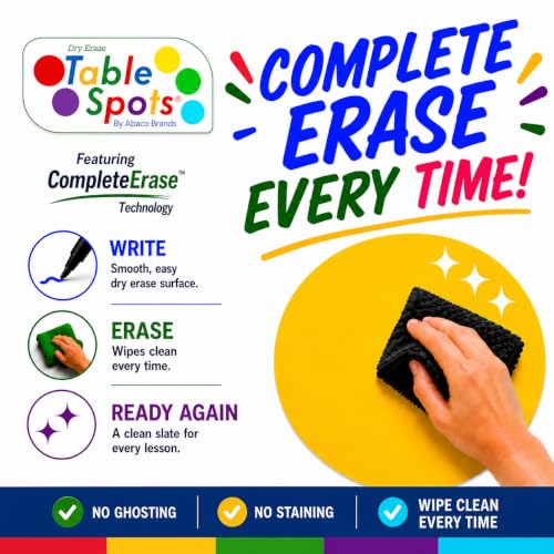 Image of NEW Larger Size! | The Original Table Spots for Teachers | No Staining, No Shadowing, Complete Erase! Dry Erase, 10 Pack Multicolor Circles, Wall Stickers, Decals