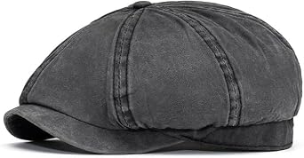 Mens Vintage Newsboy Cap Washed Cotton Gatsby Hat 8-Panel Adjustable Baker Boy Hat Peaky Style Flat Cap for Fall Winter