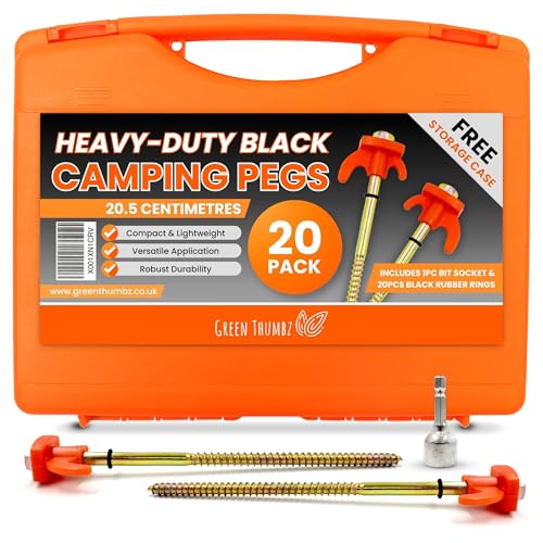 Green Thumbz Zeltheringe - 20 Stück Heringe Erdnägel Stabil für Camping - Verzinkt Zelt heringe mit Schraubdesign für Harte Böden - Langlebige Camping Schraubheringe für den Außenbereich (20,5cm)