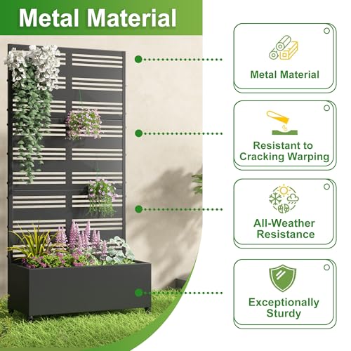 Casaphoria Metal Raised Garden Bed with Trellis and Wheels, 72"x35"x16" Planter Box for Climbing Plants, Vegetables & Vines, Features Drainage Holes and Privacy Screen (Black-Harold) by Casaphoria - Image 5