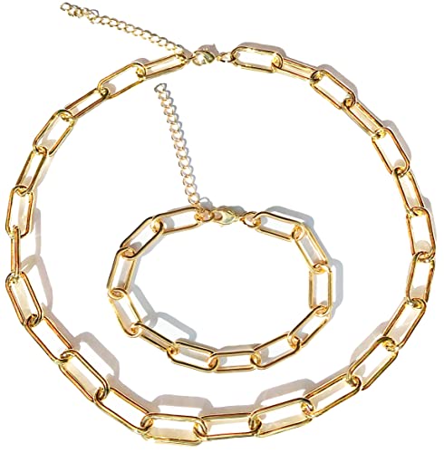 24K Real Gold Filled Necklace Bracelet Yellow Pure Chain Bracelet For Men 24K Gold Chain For Mens Gold Chains Set Men Gold Bracelet Set Gold Jewelry Sets For Men (Chunky Gold Necklace & Bracelet Set) #TOP4