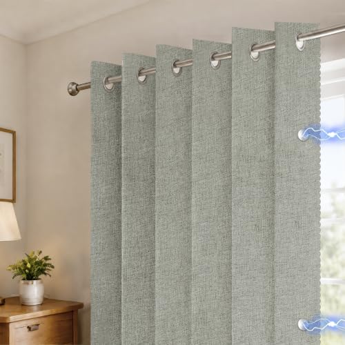 AJAZZ Accordion Blackout Memory Trained Pleated Curtains with Magnetic Closure, Room Darkening Window Treatment Panel for Bedroom,Floor to Ceiling Patio Door, Grey Grommet 1 Panel, W45 x L92