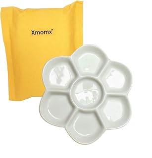 Xmomx Ceramics Artist Paint Palettes - 5" Inch Glazed Flower Paint Palette for Oil Watercolor Drawing Gift Set