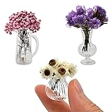 iLAND Miniature Dollhouse Accessories fits Barbie Furniture, Glass Vases w/ Dried Flowers Set for...