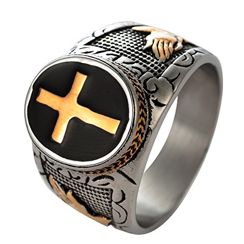 Christian Holy Cross Prayer Ring Stainless Steel Black Enamel Religious (13) #TOP4