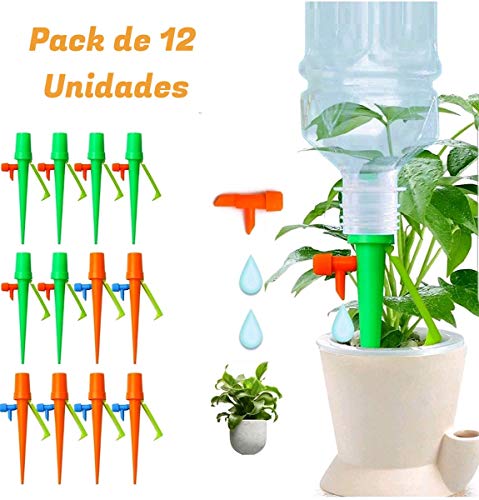 Preisvergleich Produktbild MDS - 12 Stück Tropfbewässerungssystem / Automatisch und verstellbar / Selbstbewässerungsbehälter / Tropfer zum Bewässern von Pflanzen während des Urlaubs