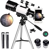 TZUTOGETHER Telescopio para Principiantes Portátil 150X-15X,telescopio astronómico monocular de Gran diámetro,telescopio Refractor HD de 70mm para astronomía con trípode,Visor buscador