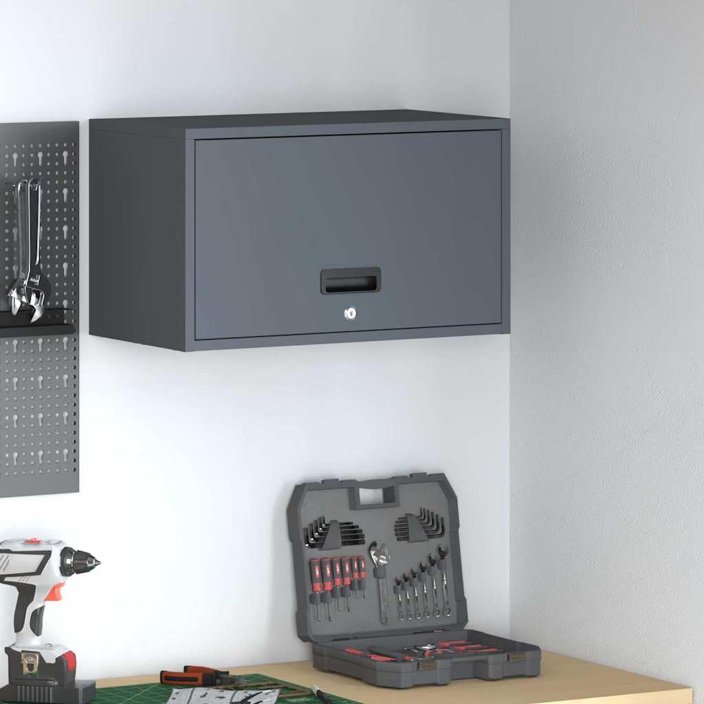 Armario de taller de acero pulverizado, 33 x 60 x 35 cm, color antracita, con puerta de elevación de gas y cerrojo, diseño moderno, robusto, montaje en pared para garaje, oficina, balcón y