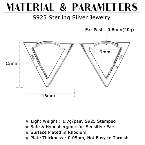 Milacolato 925 Sterling Silver Huggie Hoop Earrings For Women Geometric Triangle Dainty Huggie Stud Earrings 18K White Gold Plated #TOP1