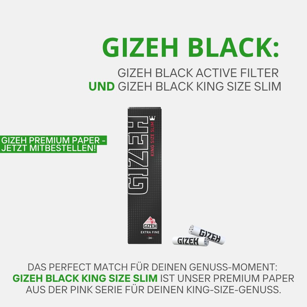 GIZEH BLACK Active Filter – Aktivkohlefilter slim 6 mm Durchmesser – Aktivkohlefilter slim mit Aktivkohle aus Kokosschale – Filter mit 27 mm Länge - 10 Beutel á 50 Filter