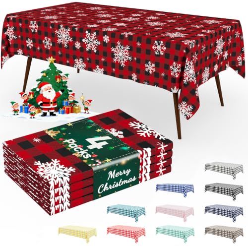 Image of Smiry Plastic Table Cloth Disposable 4 Pack, 54 x 108 Inch Rectangle Waterproof Tablecloth, Printed Gold Table Runner Style for Birthday Weeding, Party Decorations, Sturdy, Red and Black