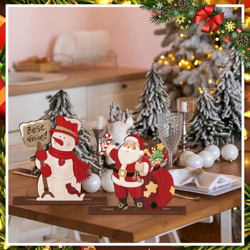 Image of CroBlissful 6 Pcs Christmas Table Decorations Rustic Wooden Xmas Tabletop Decor Snowman Reindeer Xmas Tree Santa Claus Christmas Sign for Office Desk Home Farmhouse Indoor Holiday Party Decor
