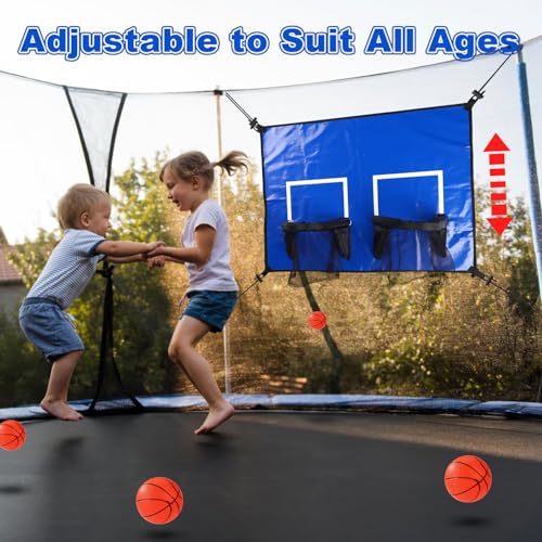 Lyreh Trampoline Basketball Hoop Attachment, PVC Material Double Basket Rims Outdoor Trampoline Goal Game Accessory with 4pcs Mini Balls 1pcs Inflator - Thumbnail 4