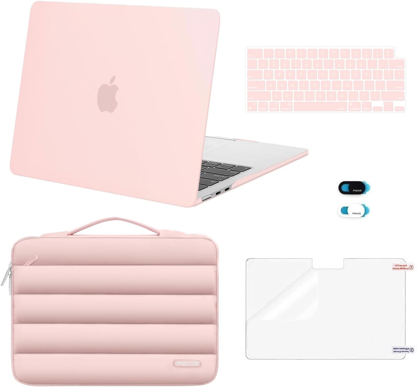 MOSISO Compatible with MacBook Air 13 inch Case 2025 2024 2023 2022 M4 A3240 M3 A3113 M2 A2681, Hard Case&Puffy Bag&Keyboard Cover&Webcam Cover&Screen Film for MacBook Air 13.6 inch Case, Baby Blue