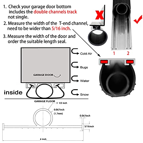 BOWSEN Garage Door Bottom Seals Weatherproof Weather Stripping Threshold Buffering Sealing High Performance EPDM Rubber Resistance Gasket Black 5/16 Inch T-End, 16FT Long by BOWSEN - Image 4