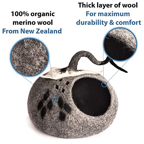 Meowfia Premium Cat Bed Cave (Large) - Eco Friendly 100% Merino Wool Beds For Cats And Kittens (X-Large, Grey) #TOP2