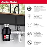 American Standard 10-US-AS-7 Garbage Disposal Anti-Jam Stainless Steel Food Waste Grinding System, Heavy Duty, 3/4 HP, Black