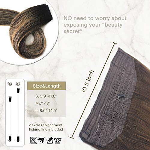 Delightful Invisible Wire Hair Extensions Real Human Hair Real Silky Straight Human Hair Invisible Hairpiece Wire Extensions Balayage Chocolate Brown To Caramel Blonde #4/27/4 90G 20 Inch #TOP1