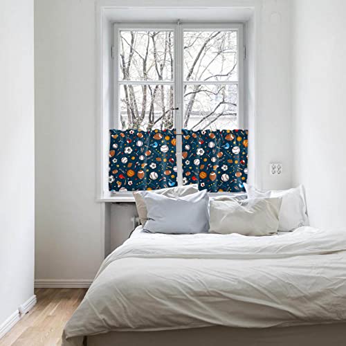 Sports Tier Curtains 36 Inch Length, Basketball Football Baseball Hockey Star Blue Rod Pocket Curtains Set Of 2 Panels, Small Half Window Treatment Tiers Drapes For Kitchen Cafe Bathroom, 55"X36" #TOP3