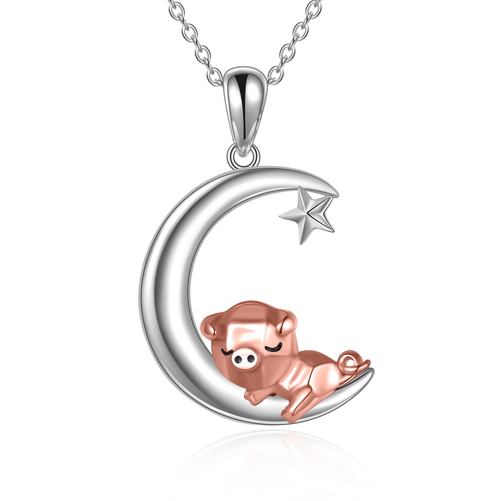 ONEFINITY Maiale/Coniglio/Gufo Catene 925 Sterling Sliver Luna Maiale/Coniglio/Gufo Pendente Catena Animali Gioielli Regali per Signore Uomo, Argento sterling, Nessuna pietra preziosa