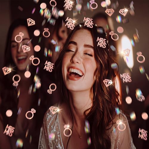 Image of Sumind 220 Pieces Rose Gold Wedding Table Confetti, Paper Mr and Mrs Rose Gold Diamond Ring Circle Dots Diamond Glitter Confetti for Marriage Ceremony Anniversary Valentine