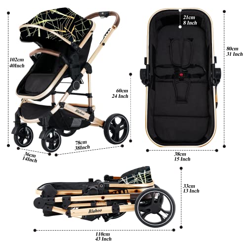 Blahoo Baby Stroller For Newborn, 2 In1 High Landscape Stroller, Foldable Aluminum Alloy Pushchair With Adjustable Backrest. Bassinet Stroller Gray #TOP5