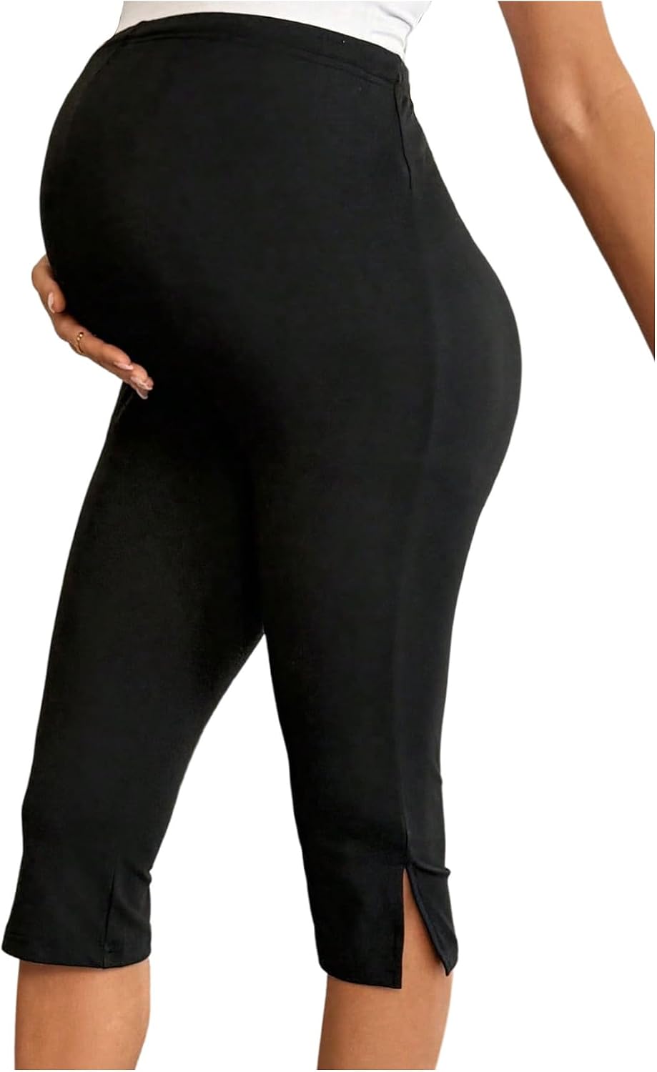 Milumia Women's Maternity High Waisted Capri Leggings Side Split Pregnancy Cropped Pants