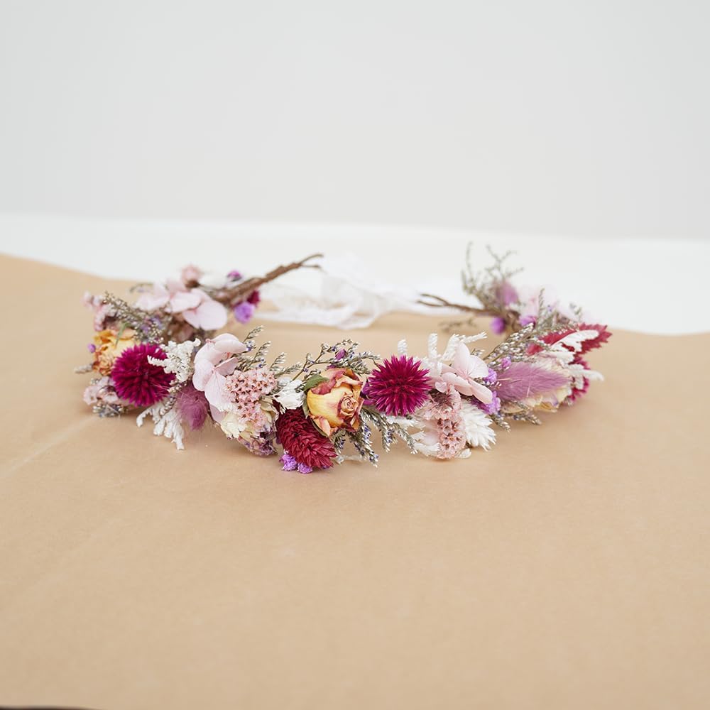 Wedding Dried Flower Crown/Dried Rose Flower Crown/Pink Dried Flower Crown/Boho Bride Crown/Bridal Flower Crown (Bridal Set)
