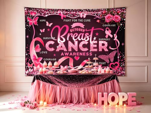 8x6ft Breast Cancer Awareness Pink Ribbon Backdrop for Event by Florivette - Used condition - Image 4