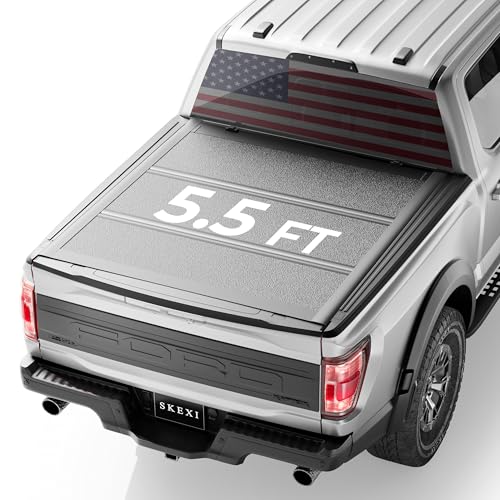 SKEXI Low Profile Tonneau Cover Truck Bed for Ford F150 5.5 ft (67.1') 2015-2025, FRP Truck Bed Cover Locking Drill-Free Install Heavy Duty Aluminum Hard Folding Waterproof Fiberglass Anti-Theft 5.5ft