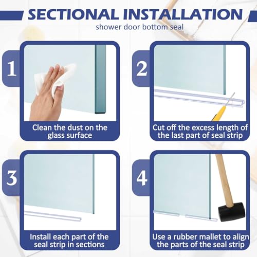 Frienda 4 Pcs Shower Door Bottom Seal 3/8" x 36'' Clear PVC Glass Door Sweep Shower Frameless Seal Strip for Replacement Stopping Leaks and Creating Water Barrier by Frienda - Image 5