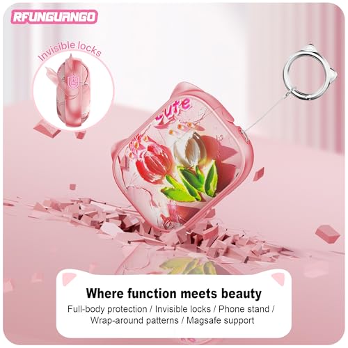 RFUNGUANGO is Compatible with AirPods Pro 3 Protective case Pink + Tulips — view 3