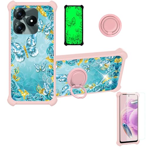 jioeuinly Case Compatible for spectramobile Spectra J1 Pro Phone Case Cover [with Tempered Glass Screen Protector][Hard PC + Soft Silicone][Ring Support] [Gold Glitter+Luminous] JSF-YHD