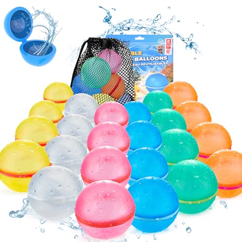 Image of 24 PCS Reusable Water Balloons, Refillable Magnetic Water Balls for Outdoor Games, Self Sealing Water Splash Bomb Quick Fill for Summer Fun, Pool Beach Toys for Kids Ages 3-12