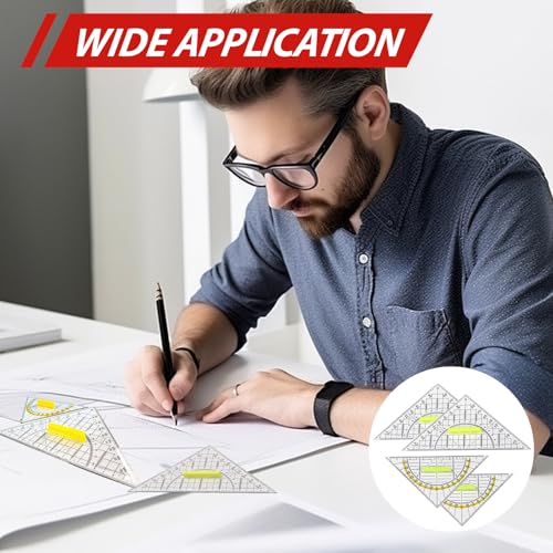 4 Stück Geodreieck Mit Griff, Geometrie Dreieck Rutschfest Leicht Kunststoff Transparentes Geometrie Dreieck Flexibel Geodreieck Geo Dreiecke Set Ideal für Studenten Designer Malerei Kartografieren