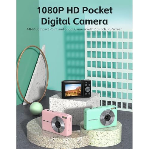 Câmera digital, câmera digital FHD 44MP 1080p para crianças, apontar e fotografar com zoom de 16x, c