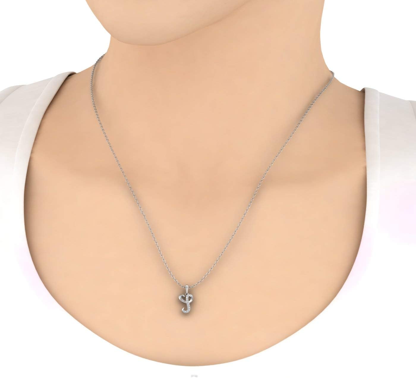 FINEROCK Diamond Initial Letter Pendant Necklace in 14K White Gold (with Silver Chain) - IGI Certified (I1-I2 Clarity)