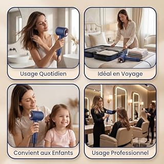 Sèche-cheveux ionique professionnel – Compact, puissant, léger et silencieux – Diffuseur boucles, brushing, air froid – Multifonction, accessoires inclus, garantie 2 ans
