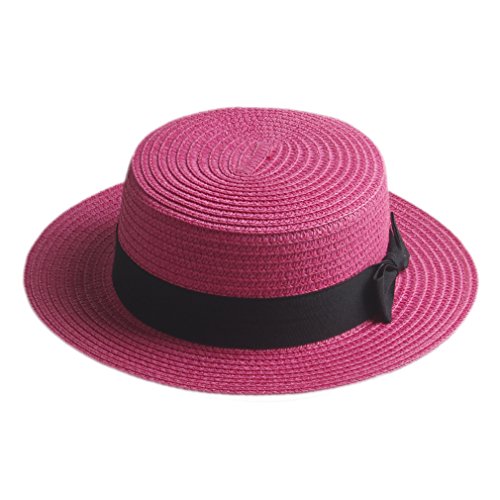 Elee Fashion Women Men Summer Straw Boater Hat Boonie Hats Beach Sunhat Bowler Caps (Rose Red)