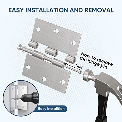 Ticonn 6-Pack 3.5 Inch Door Hinges With Square Corner, 3-1/2 X 3-1/2 Inch Iron Bifold Residential Doors Hardware (Square Corner, Satin Nickel, 6 Pack) #TOP2