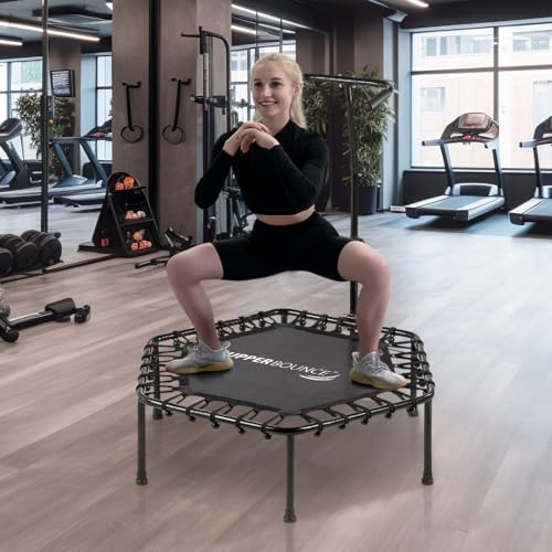 Image of Upper bounce Mini Workout Trampoline Adjustable tshaped handrail - Hexagonal rebounder Trampoline Kids & Adults - Fitness Recreational Trampolines, Supports up 220lbs. (Black, 40 Inches)