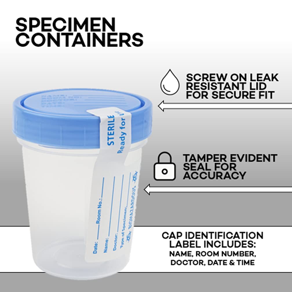 Dealmed Specimen Container with Screw on Leak Resistant Lid | Sterile Single Use Cup with Tamper Evident Seal | 4 oz. (5 Count) : Industrial & Scientific