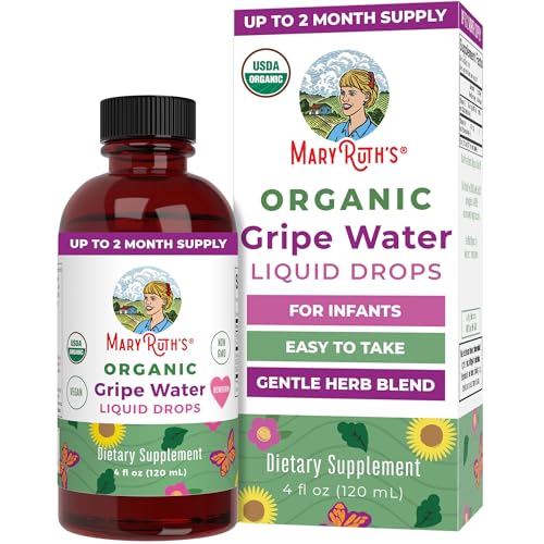 USDA Organic Gripe Water for Babies by MaryRuth’s | Herbal Blend for Little Tummies | Baby Essentials | for Newborns | Ginger Root | Fennel Seed | Dill Seed | Vegan | 4 oz | 30-60 Servings